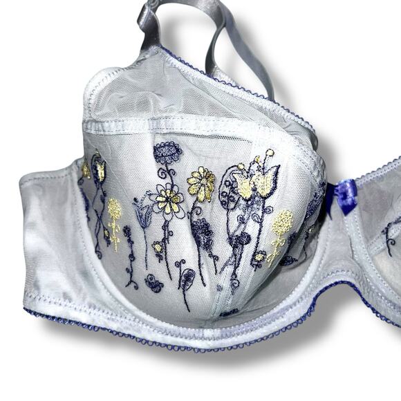 Adore Me Womens Balconette Bra Embroidered Floral Print Blue Lightly Lined 38DD - Picture 2 of 10